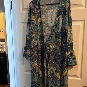 Paisley Print Kimono in Blue and Green
